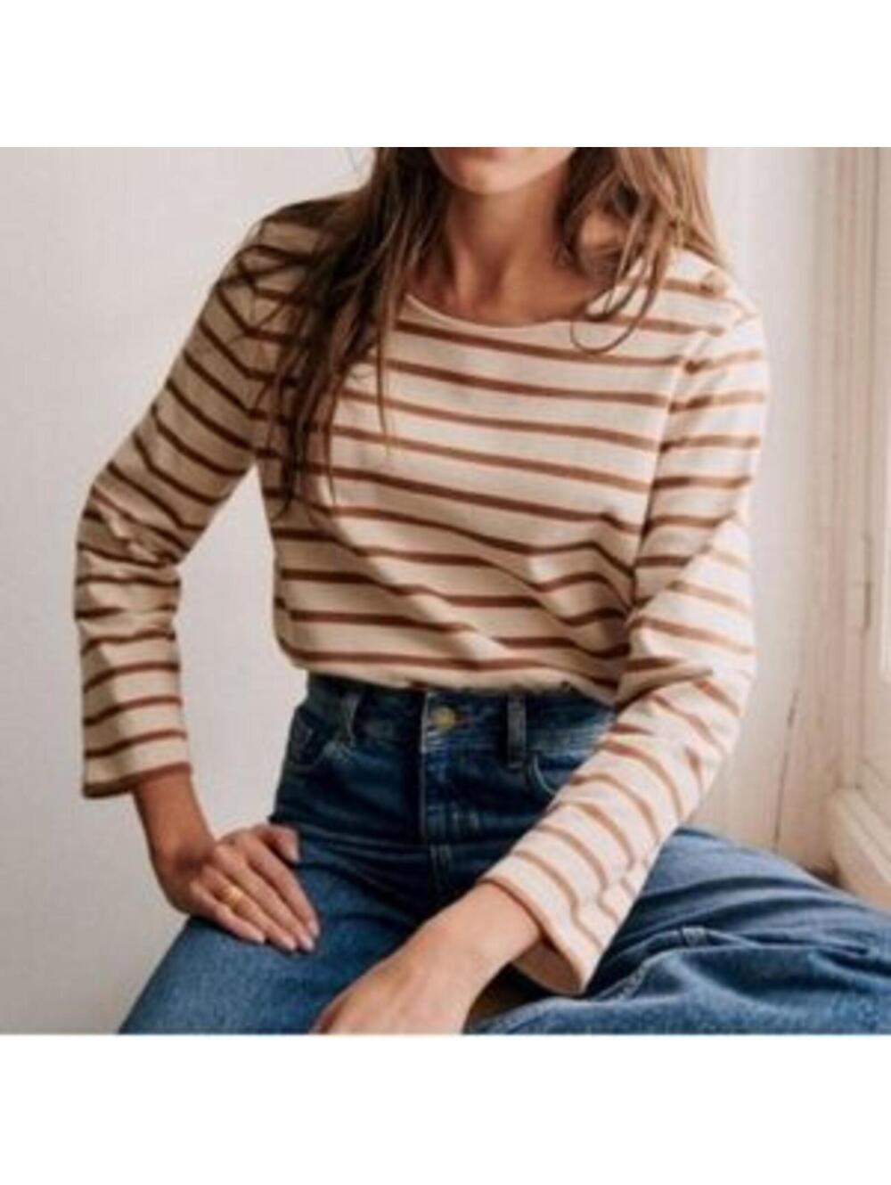 Sezane Colette Mariniere  Blouse Top 2025 Size XS Brown White